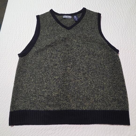 STRUCTURE Sweater Vest Men L vneck 90s y2k 100% Wool Dadcore Grandpa teacher - Picture 1 of 5